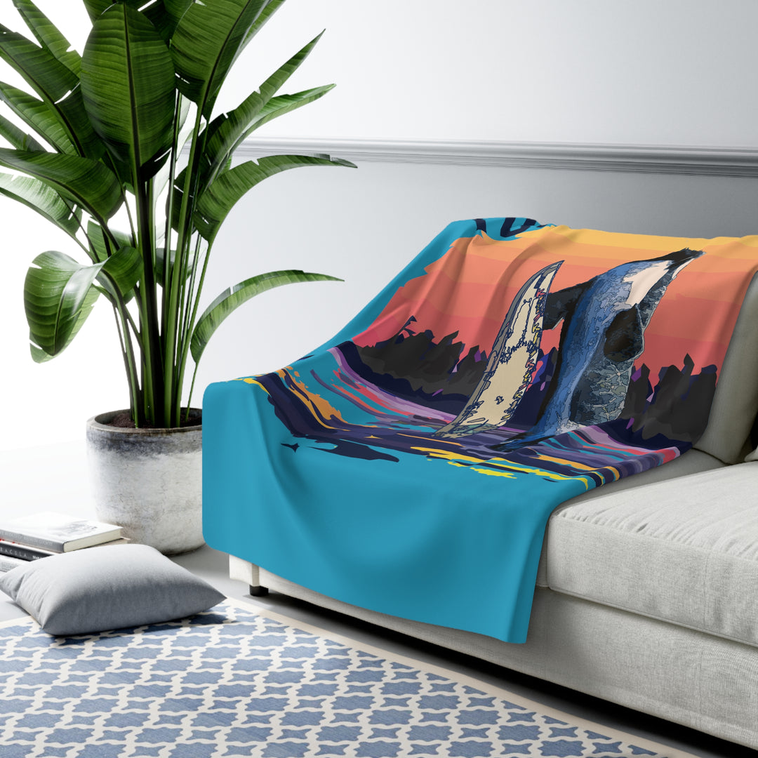 Orcas Do Surf Sherpa Fleece Blanket