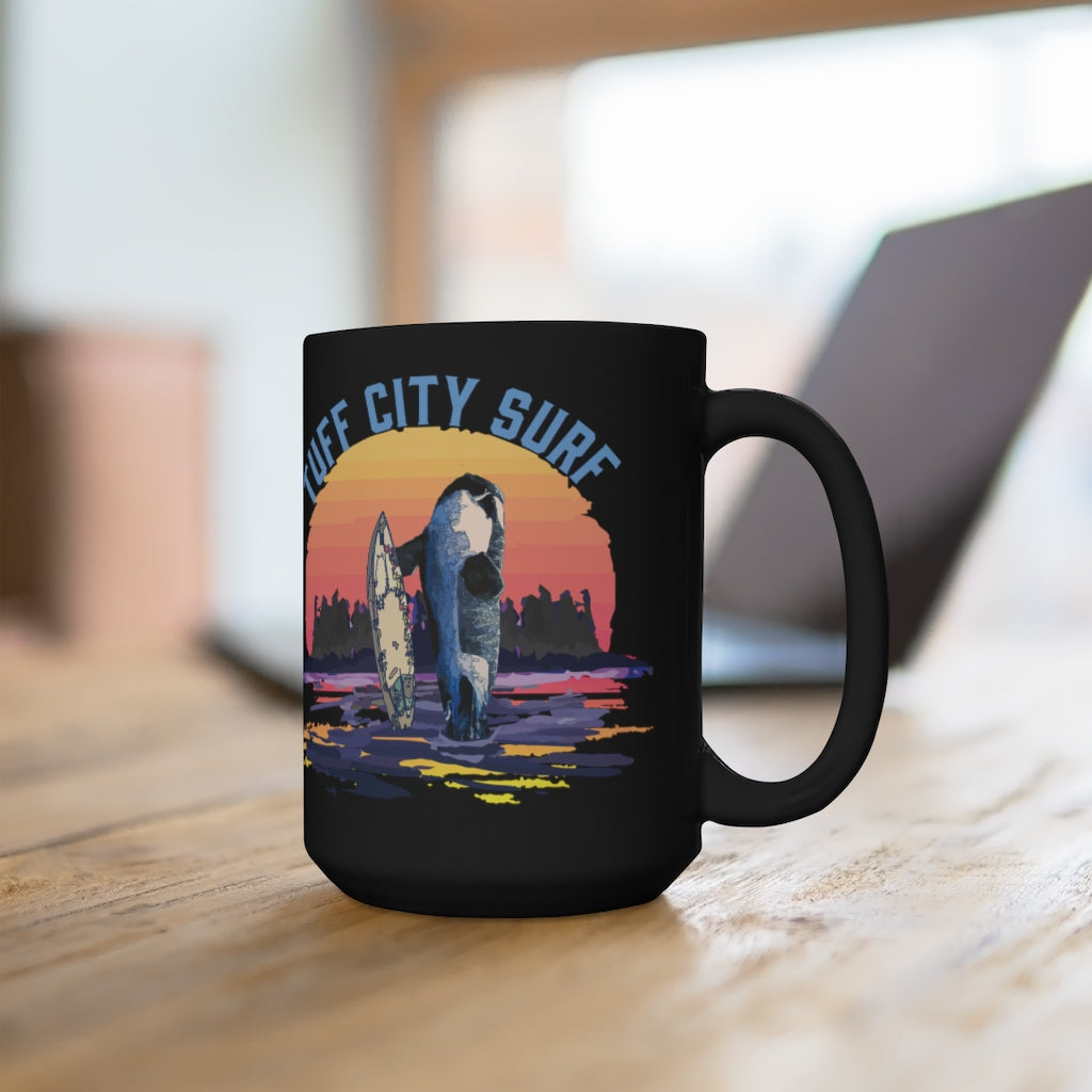 Orcas Do Surf Black Mug 15oz