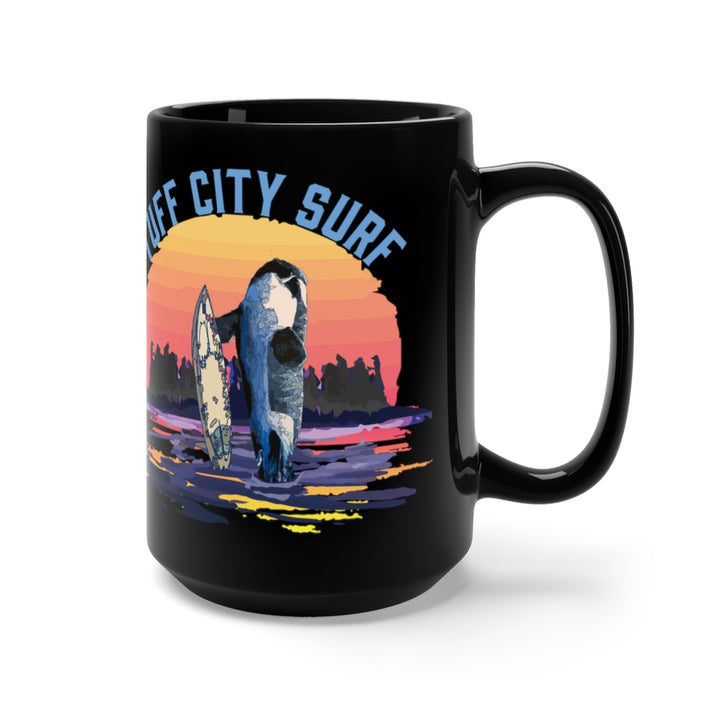 Orcas Do Surf Black Mug 15oz