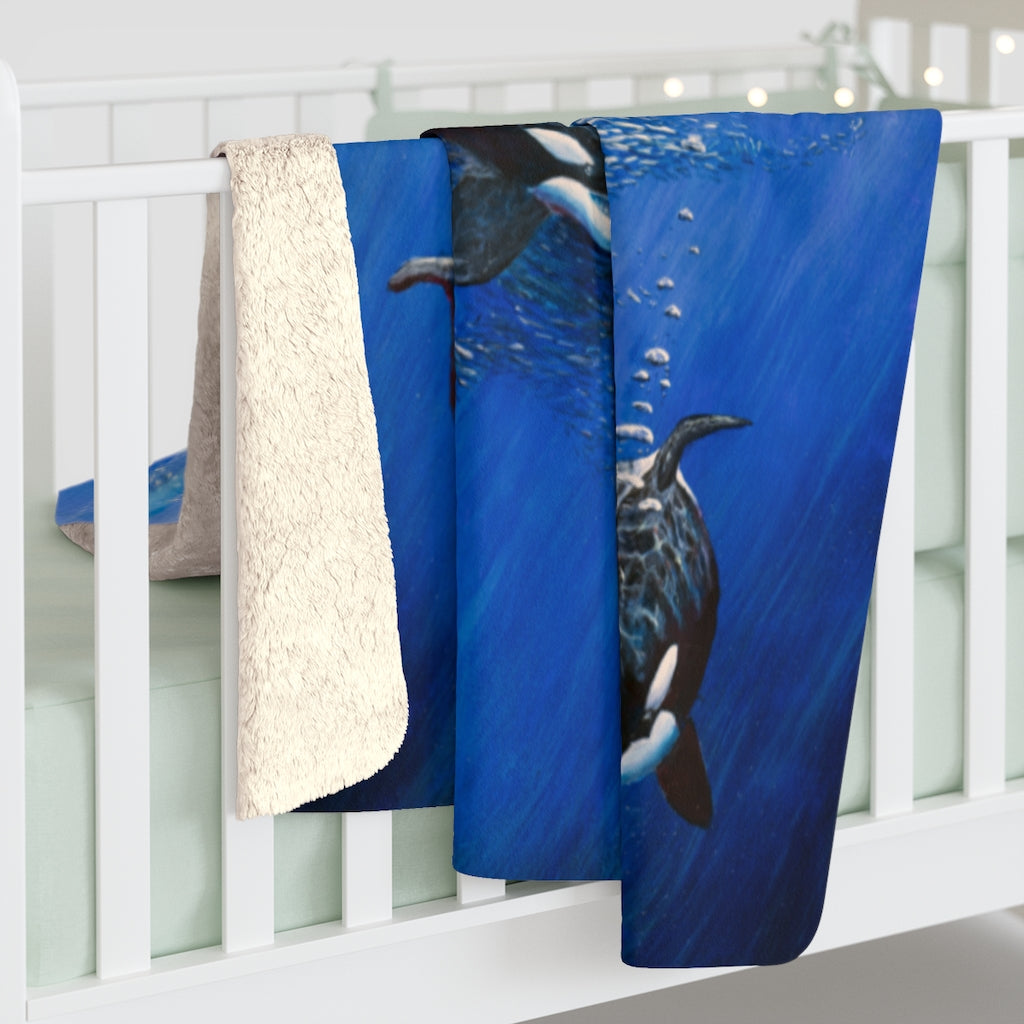 Orca Feast Sherpa Fleece Blanket